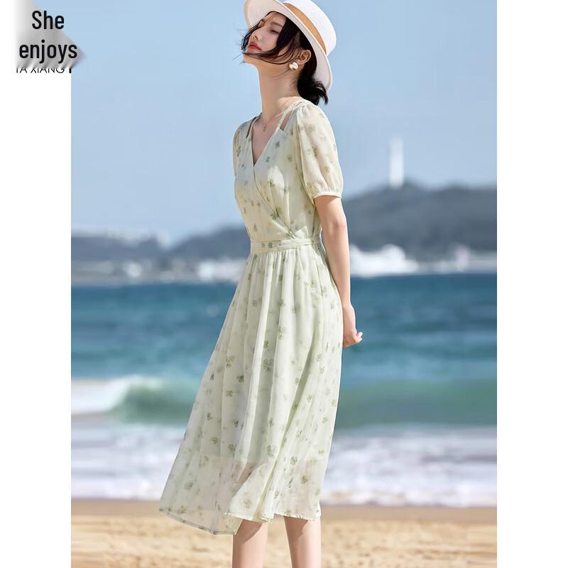 Elegant Floral Hollow-Out Twist Knit Chiffon Midi Dress