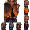 Women's Casual Halloween Print V Neck Button Front Three Quarter Sleeve T Shirt Top for Fall Seasonal Wear
