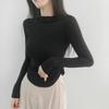 tops Women's Korean Fashion Tops Cut and Sew Long Sleeve Cropped Tight Slim Stretchy Single Color Plain Affordable Simple Feminine Casual Autumn