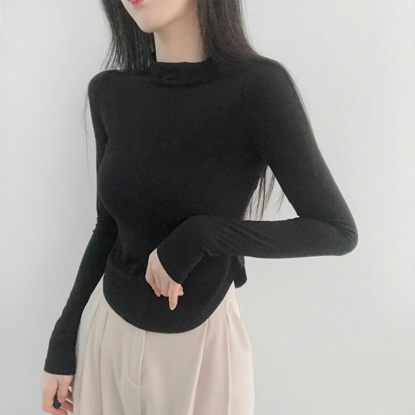 tops Women's Korean Fashion Tops Cut and Sew Long Sleeve Cropped Tight Slim Stretchy Single Color Plain Affordable Simple Feminine Casual Autumn