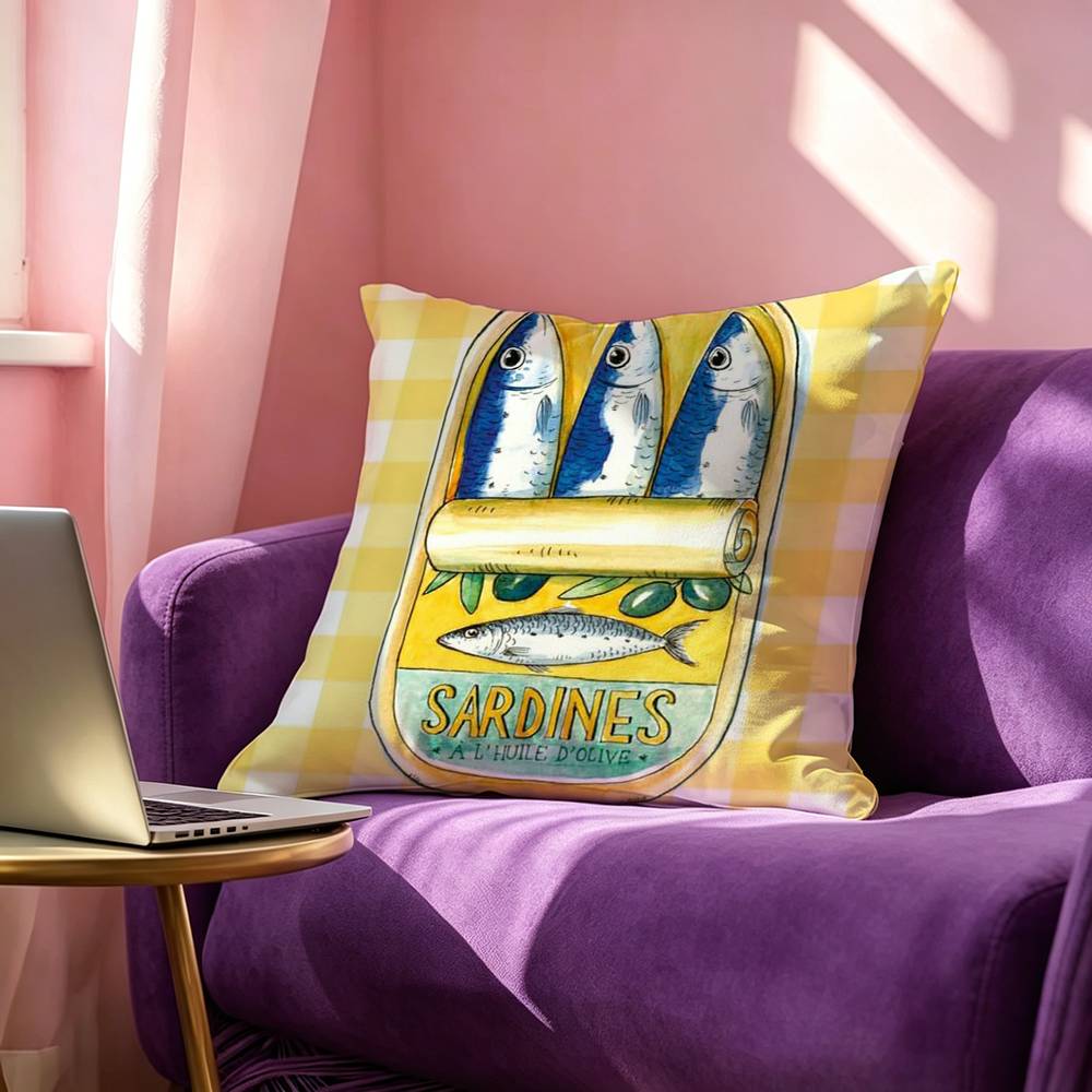 Sardines Canned Square Double-Sided printed Pillow Case Bedroom Bedside Pillow Sofa Cushion Cover