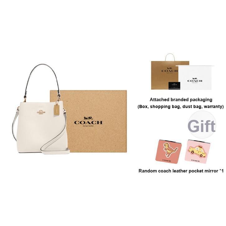 New COACH Town Polished Pebbled Leather Bucket Bag, Handbag, Shoulder Bag, Crossbody Bag Trumpets Women's White 1011-IMOVG