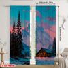 2D Flat   [2D Printed Curtains]   2pcs   winterChristmas   Snow Mountain Cabin and Pine Sunset Design   Polyester   Perfect for Living
