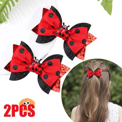 2Pcs Cute Insect Bowknot Hair Clips For Girls Kids Red Novelty Fashion Cotton Dots Braids Headdress Hairpicks Accessories