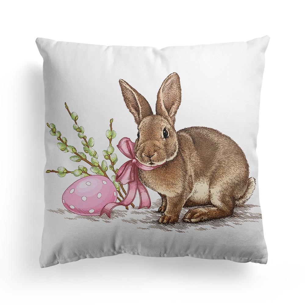 New Spring Easter Pillow Case Bunny Flowers Wreath Peach Skin Fleece Print Pillow Clothes Cover