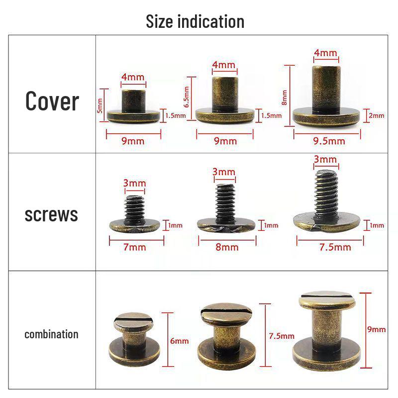 Stainless Steel Male-Female Bag Screw with Pure Copper Buckle and Flat Head Rivet Lock Accessories