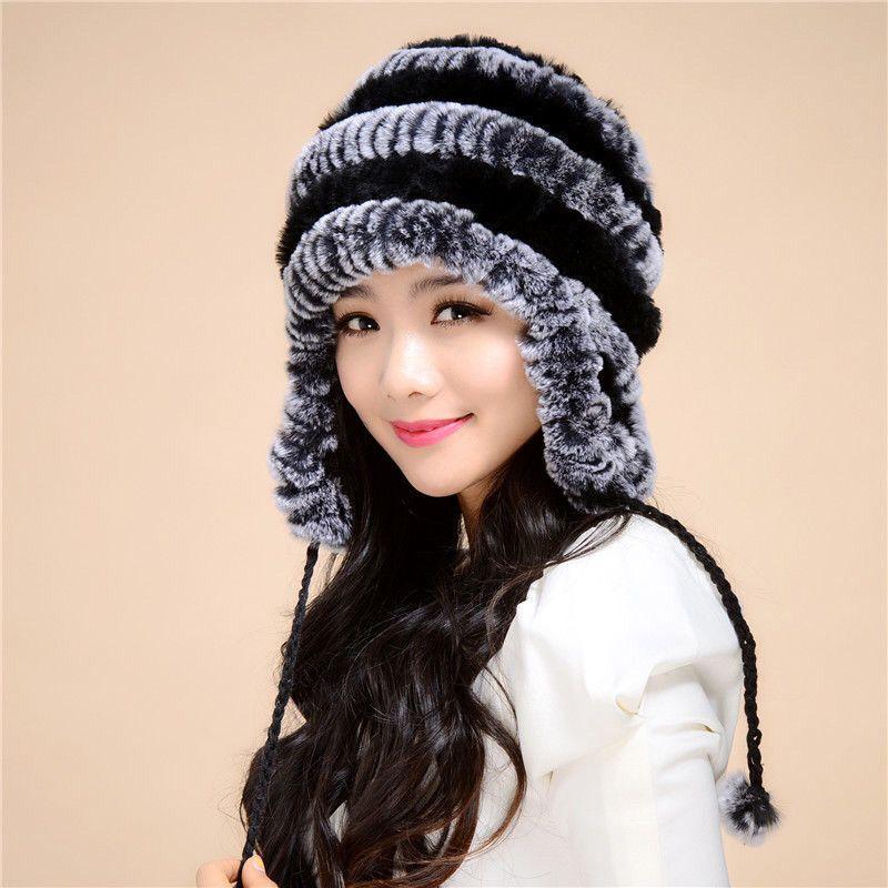 New Style Rex Rabbit Fur Earmuffs Hat Women's Winter Cold-proof Fashionable Fur Hat Women's Winter Thick Warm Lei Feng Hat