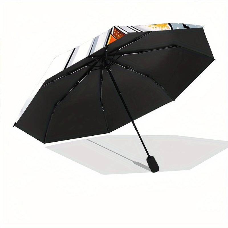 1pc Halloween Cute Ghost Pattern Automatic 3-Fold Umbrella, 8 Steel Frames, High-Value Folding Umbrella, Suitable for Office, Travel and Outdoor