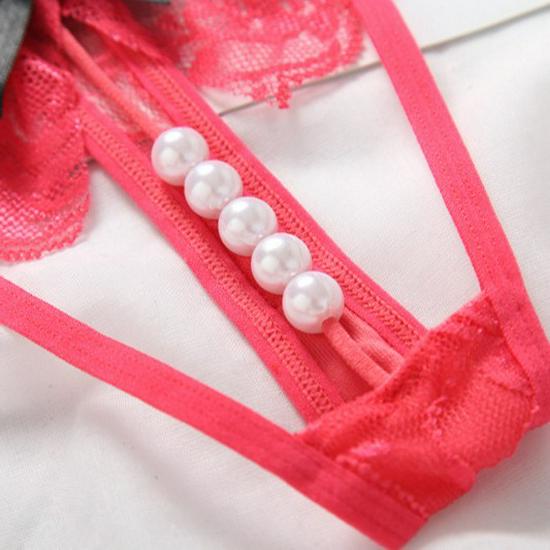 Japanese Style Pearl Open Crotch Lace Thong Panties - Cute, Transparent, Low Waist, Hollow Out Design