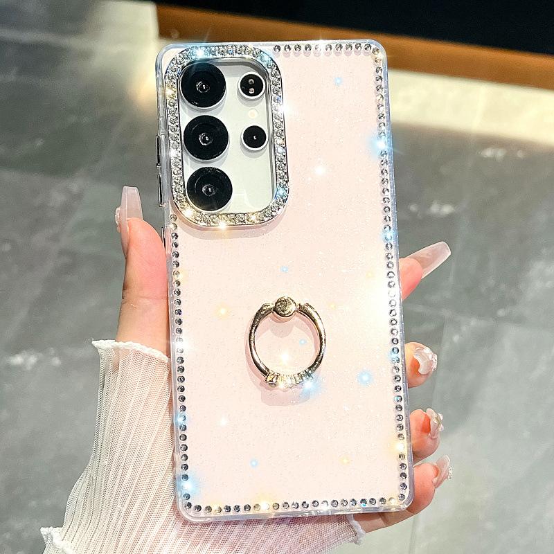 Suitable for Samsung S25 Mobile Phone Case A15 Ring Glitter Powder Transparent Edge Diamond A55 Luxury Laser Star S24 Protective Case