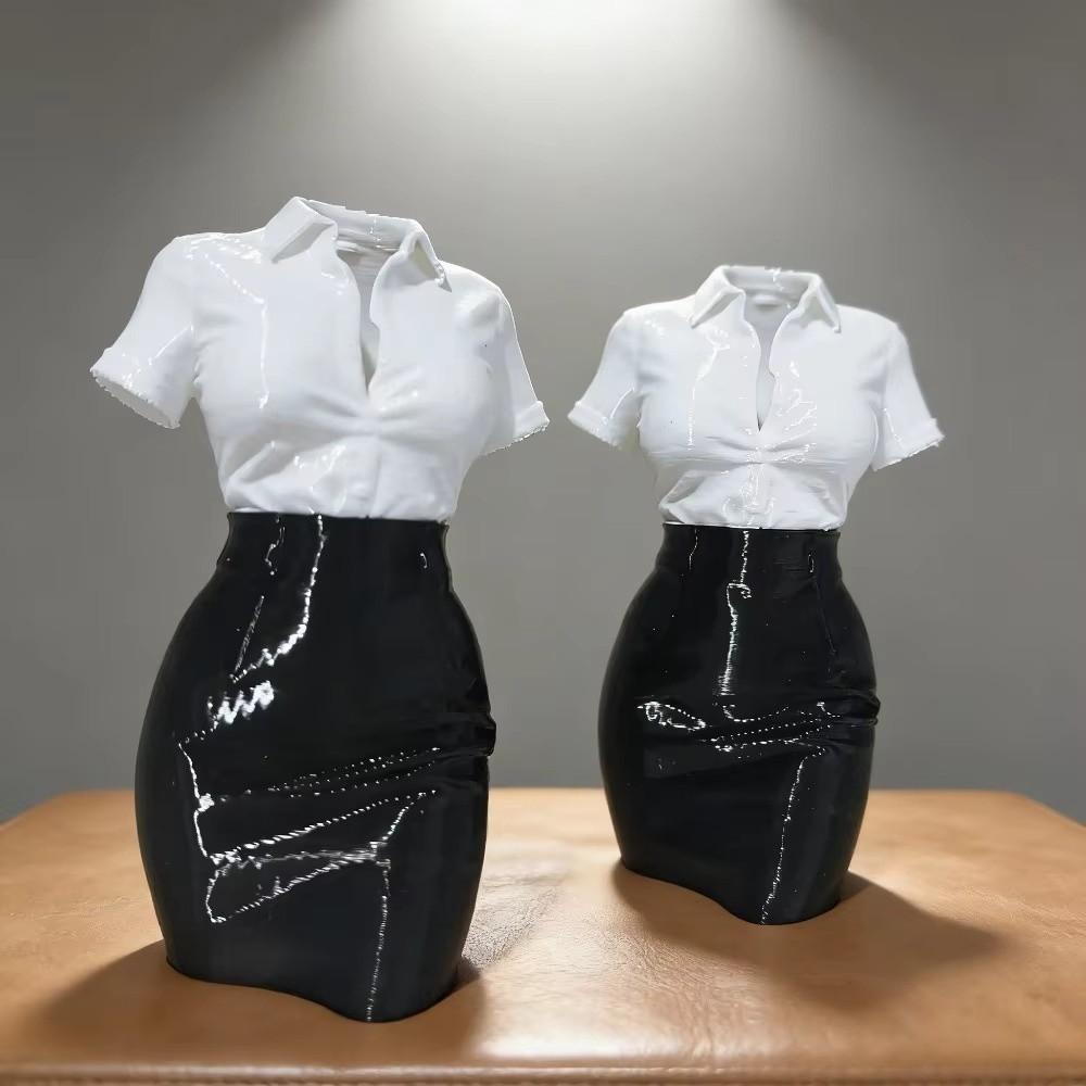 Leather Skirt Lady Half-Body Statue White Shirt Professional Clothing Figurine  Entryway Display
