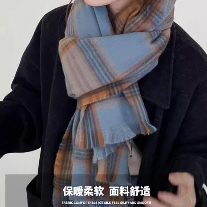 Plaid Scarf Women's Winter Thousand Bird Plaid Long Thickened Shawl Dual-purpose White Deer