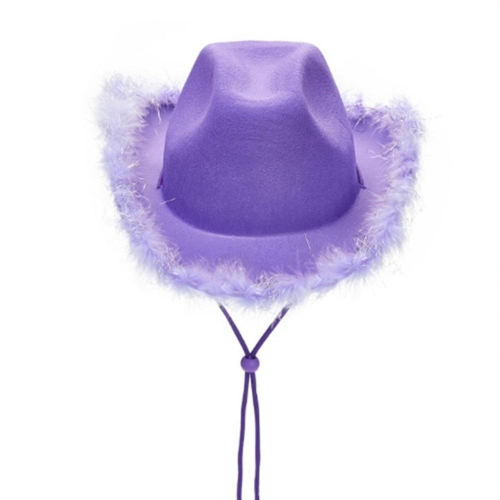 Wide Brim Western Cowboy Hat Furry Trim Top Hat Classic Cowgirl Hat Street Party