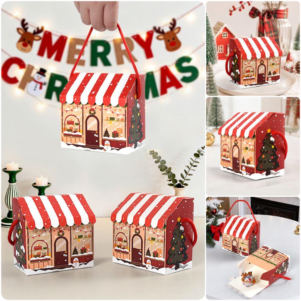 10PCS House Shape Christmas Package Box Cartoon Wrapping Box Candy Packaging Boxes  Christmas Party