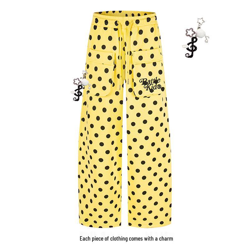 

Women s American-Style 3D Polka Dot Embroidered Wide-Leg Sweatpants Medium жёлтый