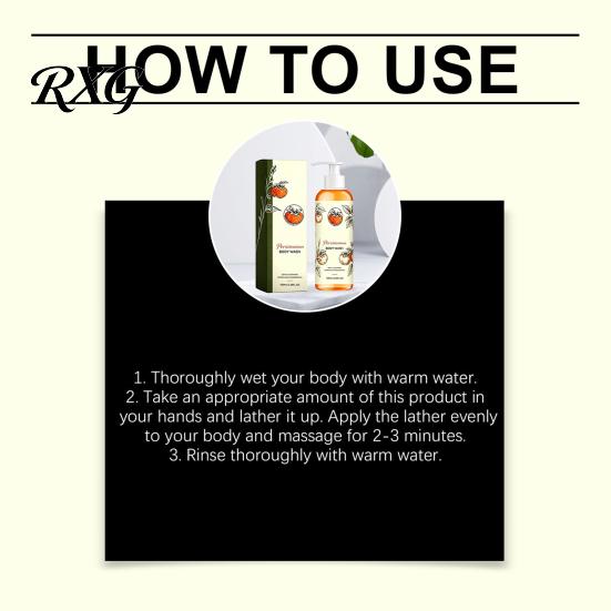 Hydrating Shower Gel Persimmon Body Wash, 100ml Gentle Exfoliating with Fresh Non Irritating Wash Fruit Scent, Deep Cleansing Mild Daily Cleanser for