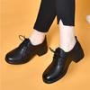Loafers Women's Spring Autumn Round Head Lace-up Leather Shoes Women's New First-layer Cowhide Thick Heel Commuter Work Shoes