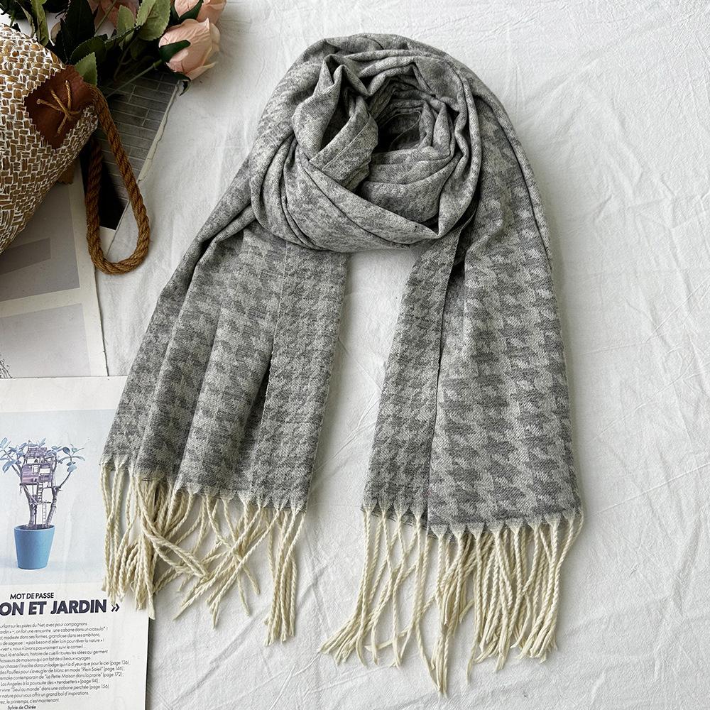 Winter Scarf for Women High End Fashion Houndstooth Shawl  Long Tassel Imitation Cashmere Men's Warm Scarf