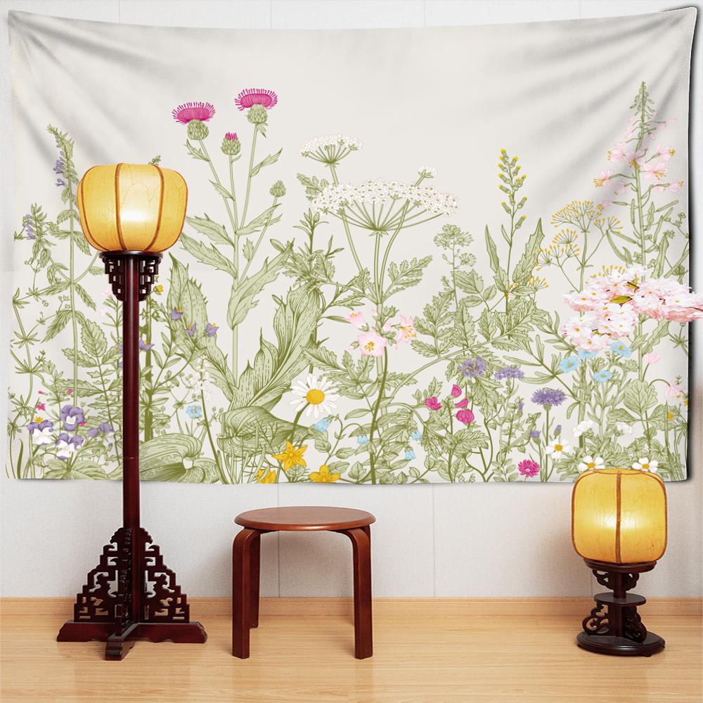 Tapeçaria de parede com plantas tropicais e flores, arte minimalista, mistério psicodélico, decoração de quarto