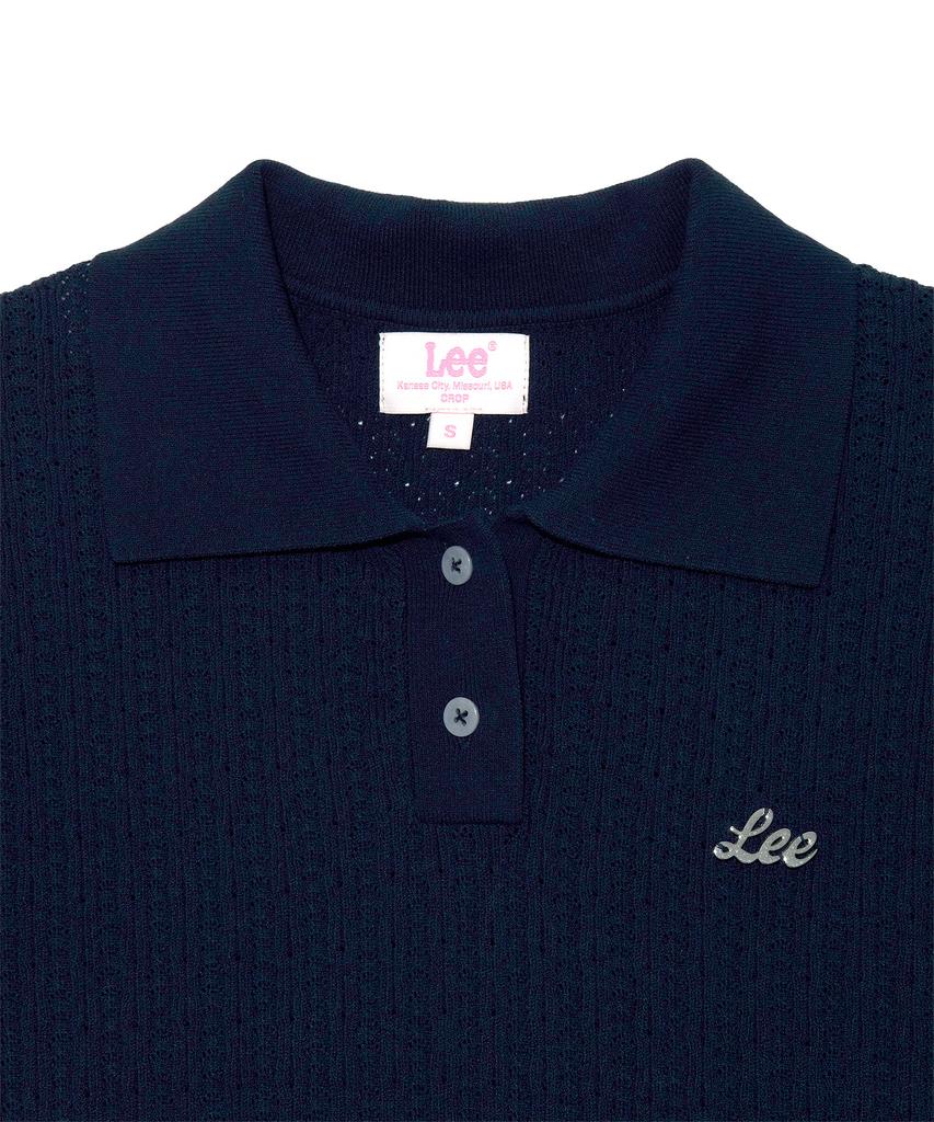 LEE Women Collared Crop Short Sleeve Knit Navy