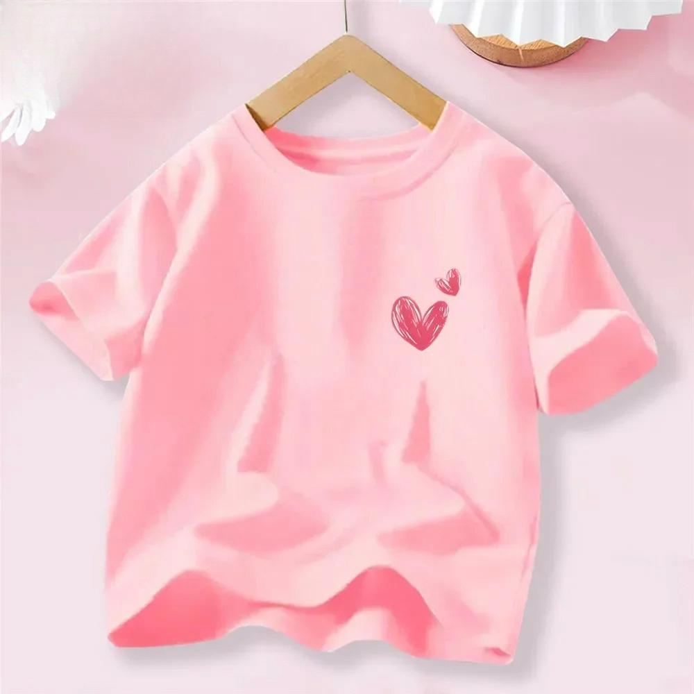 Sweet Heart Print TShirt Crew Neck Short Sleeve TShirt Casual Every Day Tops Girls Clothing Fashion Teens Sport Clothes