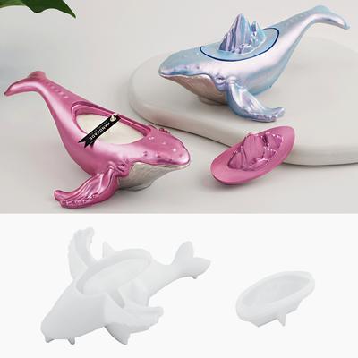 Whale Shape Candle Cup Silicone Mold with Lid Plaster Concrete Casting Mold Creative Candlestick Flower Pot Craft Mold Home Deco