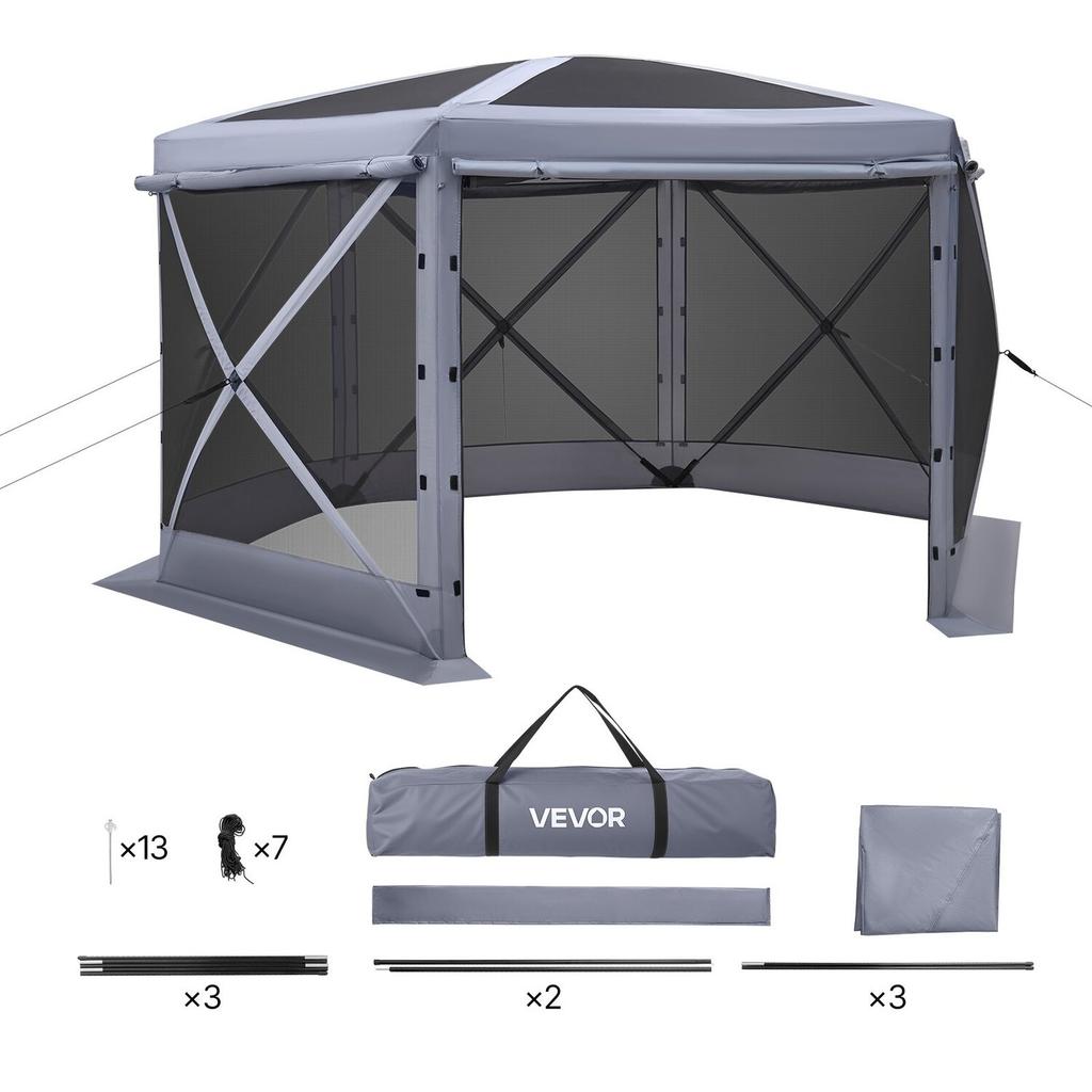 Pop Up Gazebo Screen Tent, 3.6 X 3.6 M Large 6-Sided Camping Canopy Tent with Removable Top & Carry Bag, Quick-Set & Bite-Proof, Screen House Sun