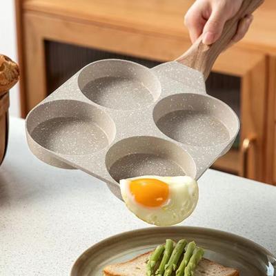 4-Hole Frying Pan Non-Stick Omelet Steak Pan Thickened Bottom Breakfast Maker Cookware Pan for Eggs Burgers