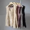 Summer Pure Cotton V-neck Single-breasted Hollow Vest Loose Sleeveless Cardigan with Vest Thin Large Size Top Women