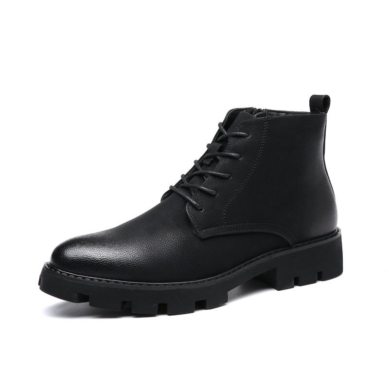 Fashion Men Casual Business Office Formal Dress Platform Boots Lace-up Original Leather Shoes Black Trend Cowboy Boot Ankle Botas Hombre