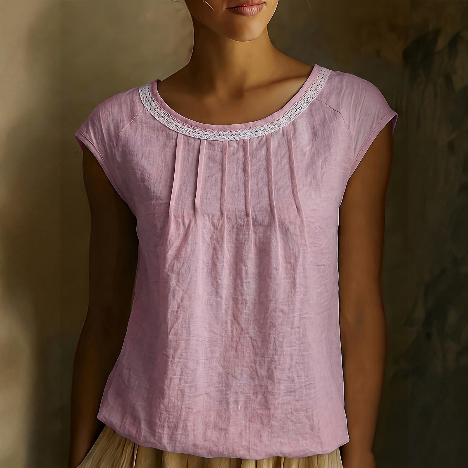 

Women s Summer Fashionable Round Neck Sleeveless Casual Loose Shirt Pullover Top M рожевий