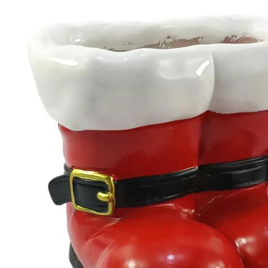 Jultomtens Stövlar Planter Röd och Vit Harts Jultomtens Stövlar Blomkruka med Spänne och Snöflingeaccenter Jul Bordsdekoration för Spiselhylla