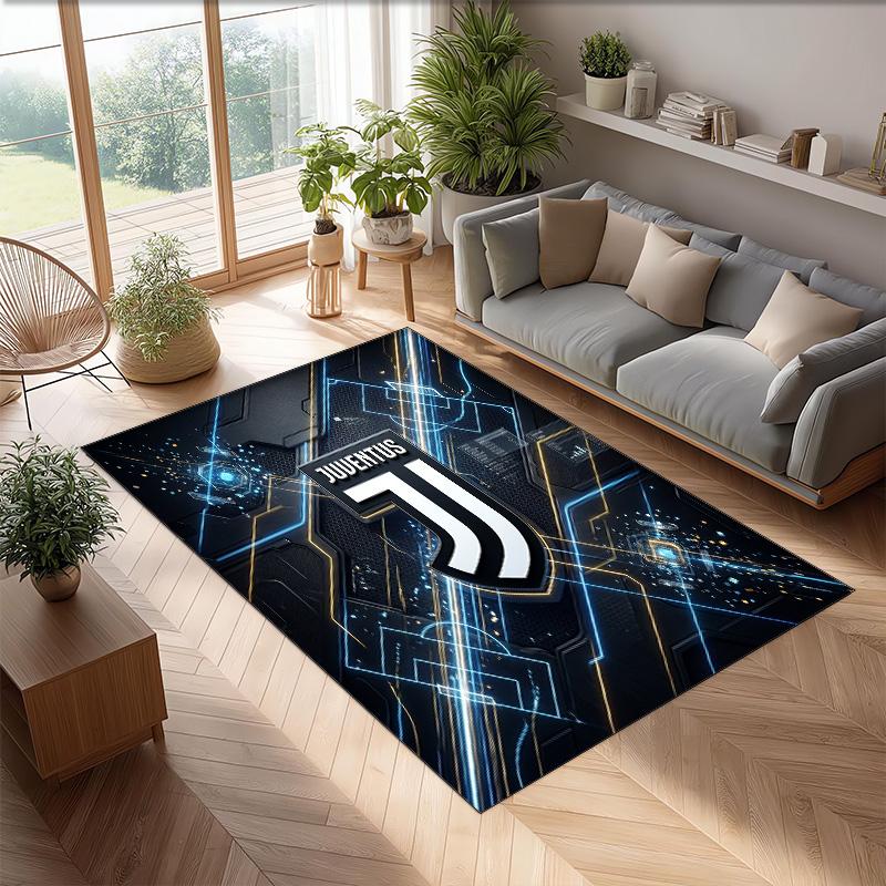Juventus FC Printed Flannel Area Rug Non Slip Soft Polyester Floor Carpet Indoor Decor Mat for Bedroom Living Room Sofa