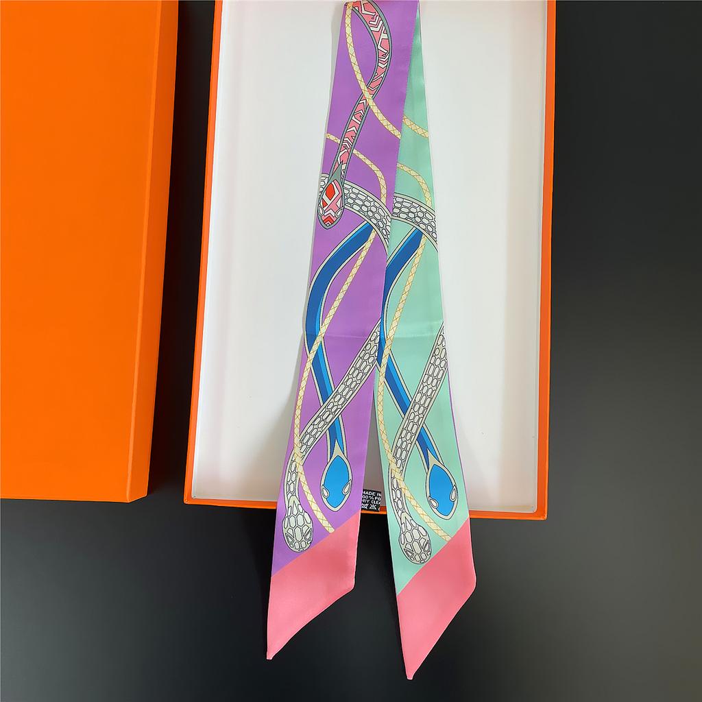 Double Colored Paisley Twill Silk Scarf New Brand Design Luxury Scarf Women Foulard Skinny Bag Scarves Neckerchief Hair Headband