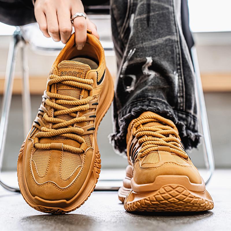 Tênis Esportivos Masculinos Casual Estilo de Rua Plataforma Tênis Estudantes Tamanho Grande Preto Tênis de Skate Aumento de Altura