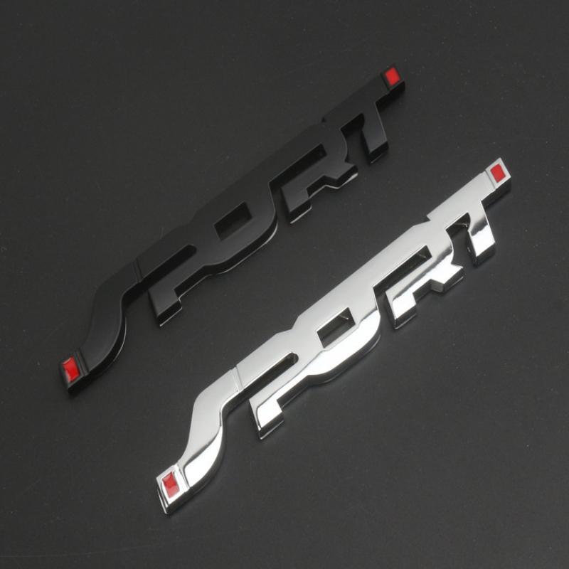 Adesivo per accessori auto, stile metallo 3D cromato nero, auto, bagagliaio, corsa, sport, parola, lettera, logo, emblema, distintivo, decalcomania, adesivo