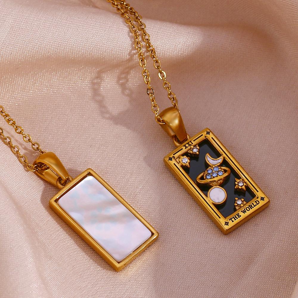 18k Gold Plated Original Zirconia Tarot Card Necklace Classic Tarot Queen Lover Magician Moon Wealth Amulet Stainless Steel Jewelry