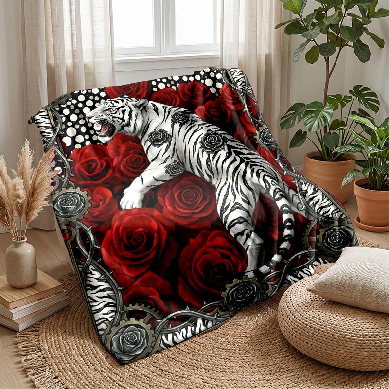 White Tiger Swimming Theme blanket Lightweight Warm Flannel Blanket Decorative Throw Blanket for Home Decoration