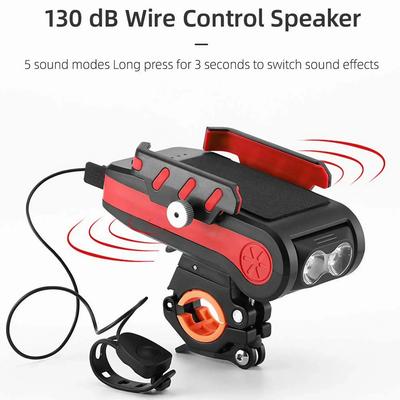 Rechargeable Bike Light Bike Flashlight LED Multifunction 4 IN 1 Bike Horn Holder Power Bank Bicycle Front Lamp Phone Stand