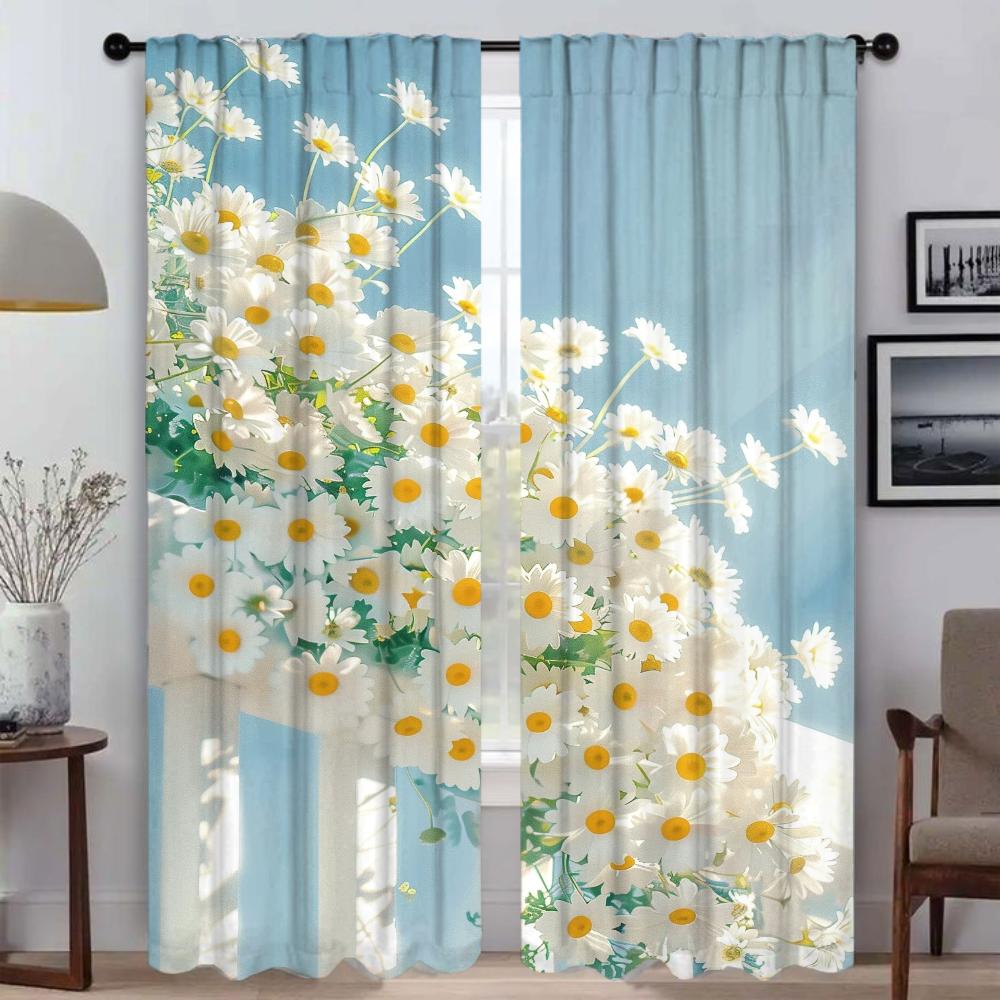Spring Flower Kitchen Curtains for Camera Partition Modern Living Room Curtains 2 Pieces Tulle for Bedroom Blackout Curtain Home