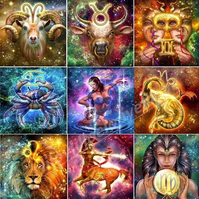 Mosaico di diamanti Pittura diamante 5D a tutto tondo 12 segni zodiacali Ricamo natalizio costellazione di decorazioni per la casa