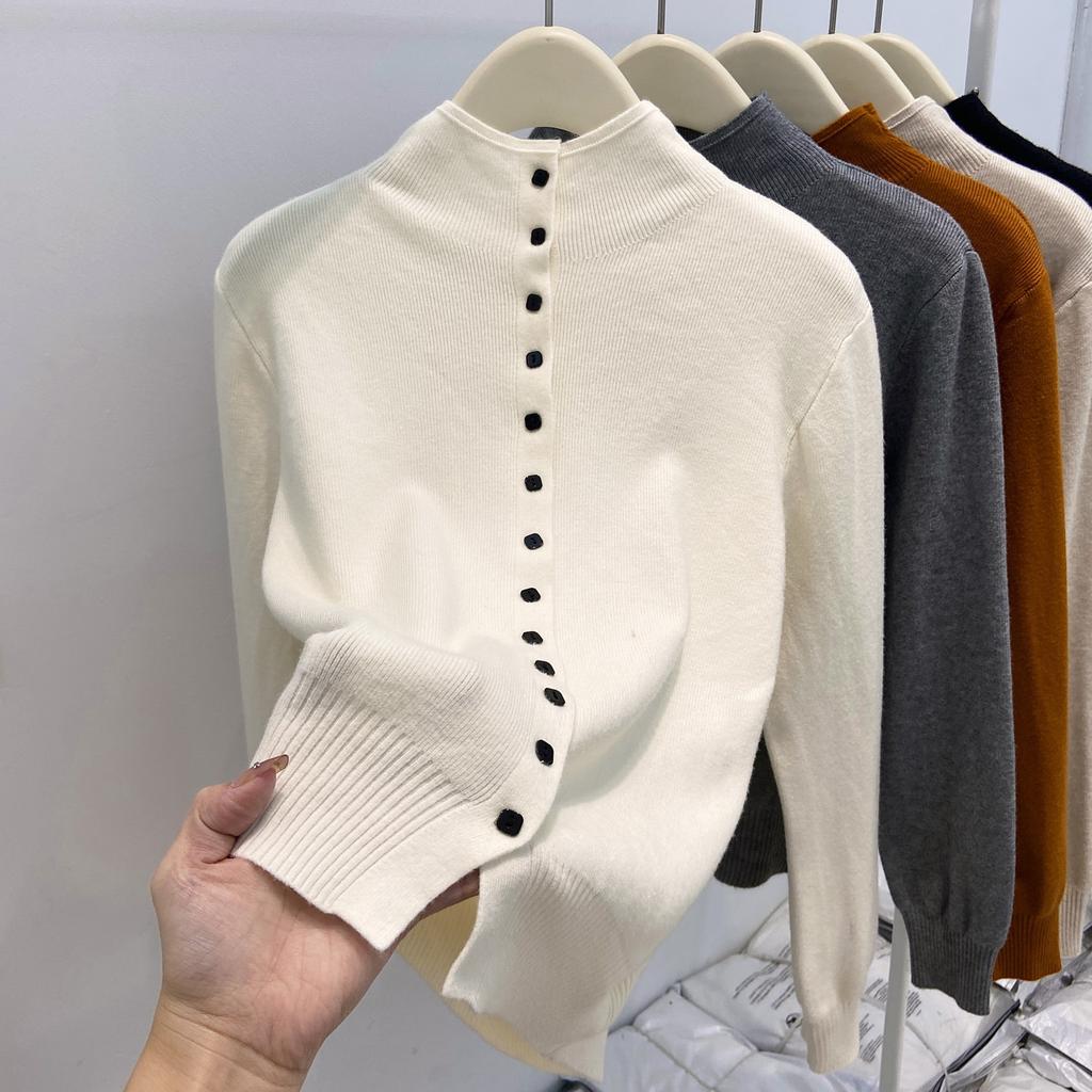 Premium Gray Autumn and Winter Stacked Wear Semi-turtleneck Long-sleeved Sweater Lazy Style Loose Casual Knitted Cardigan Top Women's Outfit