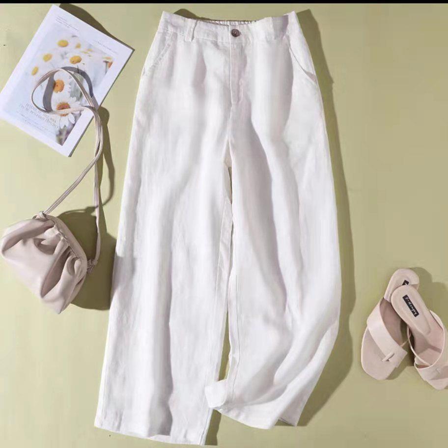 Women s High-Waisted Cotton Linen Wide-Leg Pants - Casual Loose Fit, New Spring 2026 Collection S (80-95 cm)