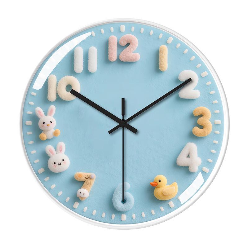 Creative Light Luxury Cartoon Wall Clock for Children's Room - Simple Cream-Style High-End Design