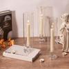 Candle Glass Taper Set Holders Of 2 Clear Windproof Covers Design Easy To Clean For Romantics Night Family Gatherings