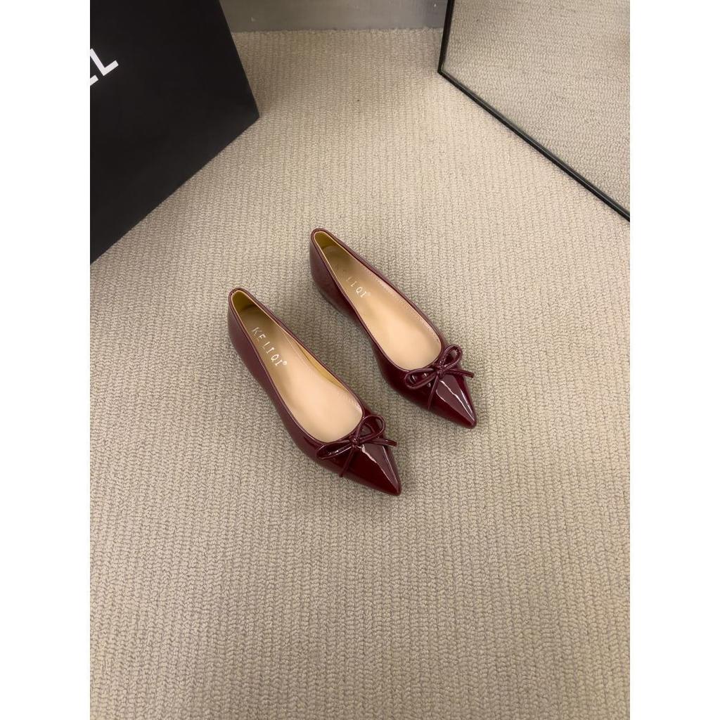 Pointed Small Commuter Single Shoes Women's Spring 2025 New Bow Super Versatile Soft Sole Red Mary Jane Shoes
