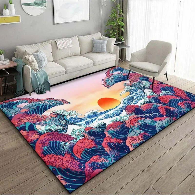 Japanese Japanese Style Ukiyo-e Entrance Hall Carpet Kanagawa Surf Balcony Kitchen Living Room Bedroom Floor Mat