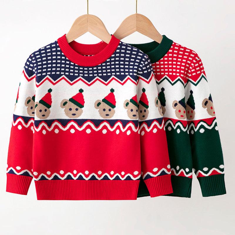 New Children's Christmas Sweater Collection: Girls' and Boys' Autumn/Winter Cartoon Pullover Knitwear