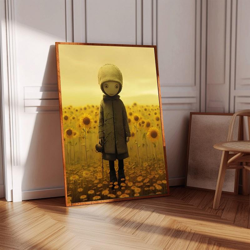 Vintage Lonely Boy Bot Toy Sunflowers Posters Wall Art Canvas Painting Nordic Poster Print Wall  for Kidsroom Nursery Decor