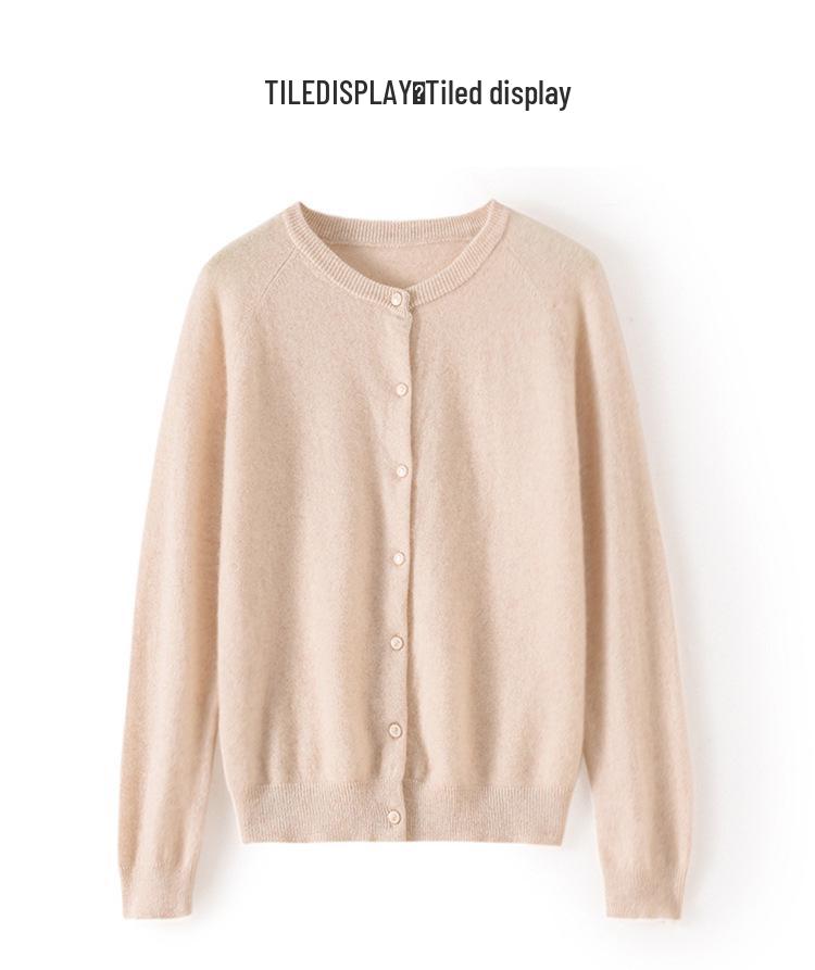 Damen Kaschmir Raglanärmel Cardigan - Dünn, Rundhalsausschnitt, Einfarbig, Lockere Passform für Herbst und Winter